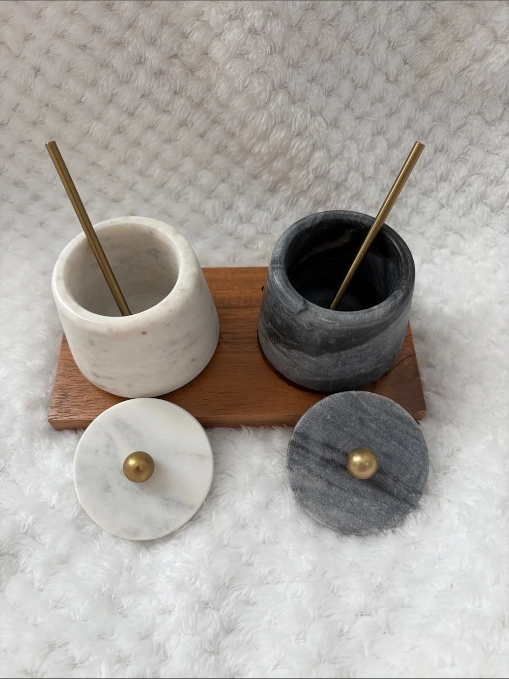 Cravings by Chrissy Teigen Marble Salt & Pepper Jars with Gold Knobs and Spoons